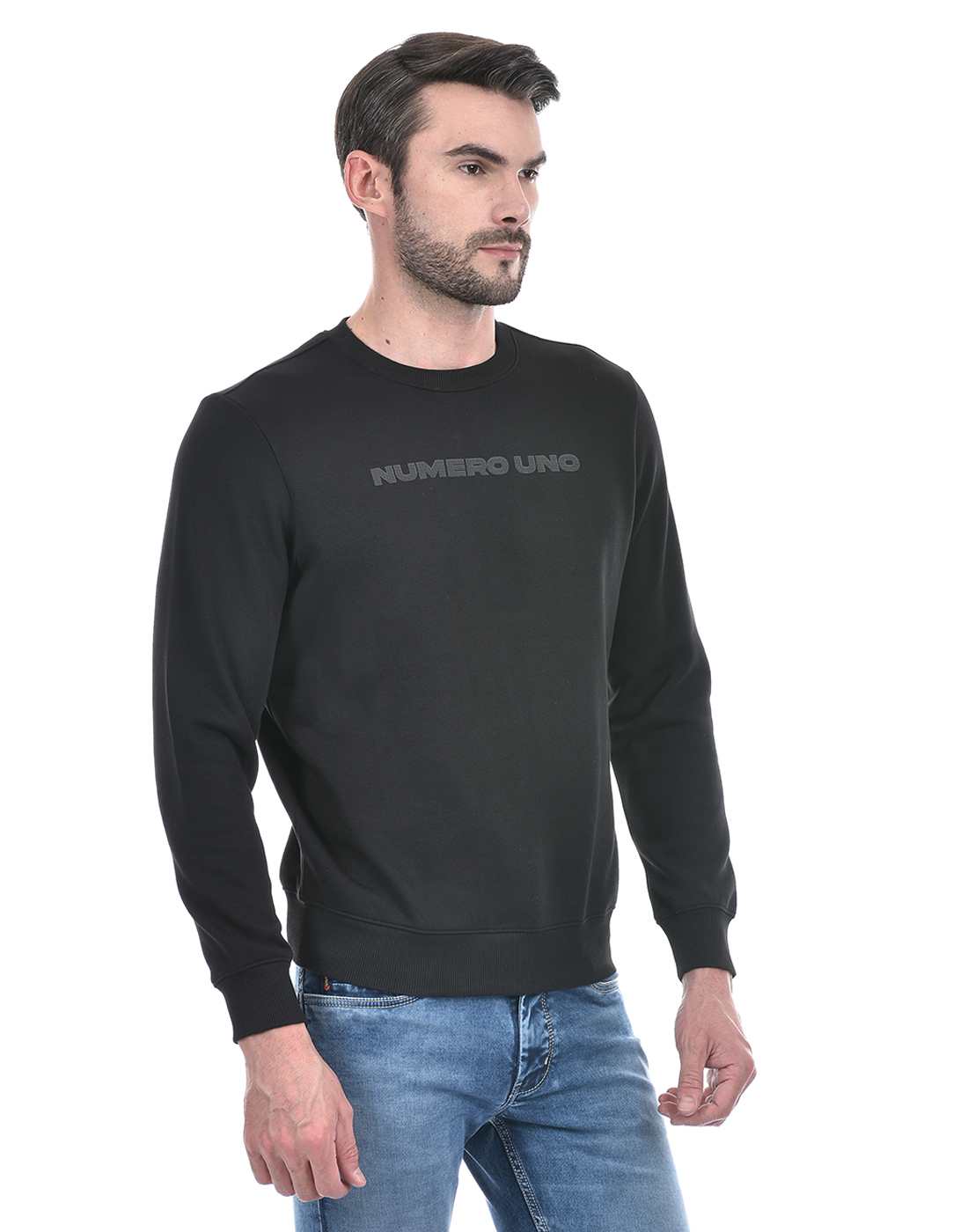Numero Uno Men Typography Black Sweat Shirt